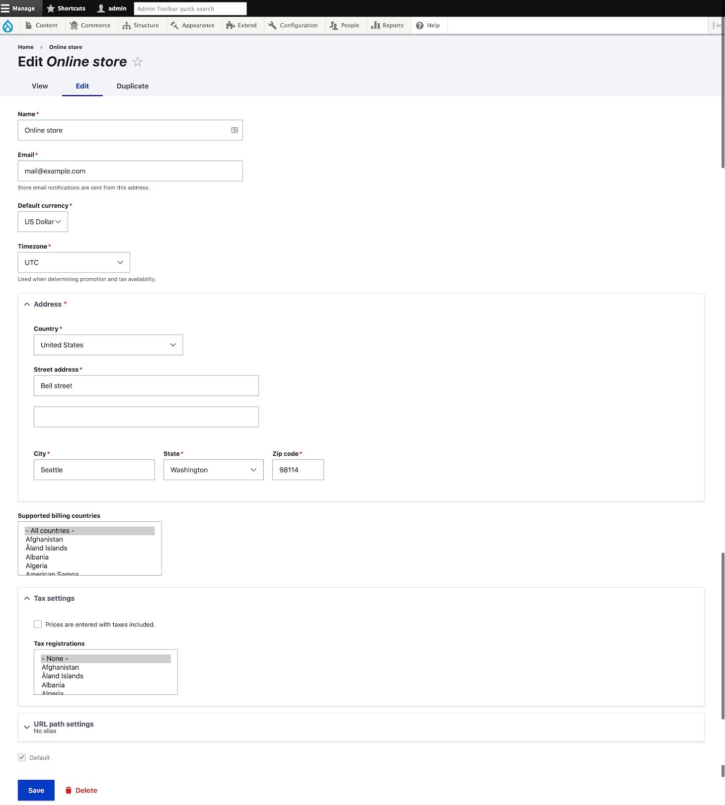 Drupal Commerce - Edit online store
