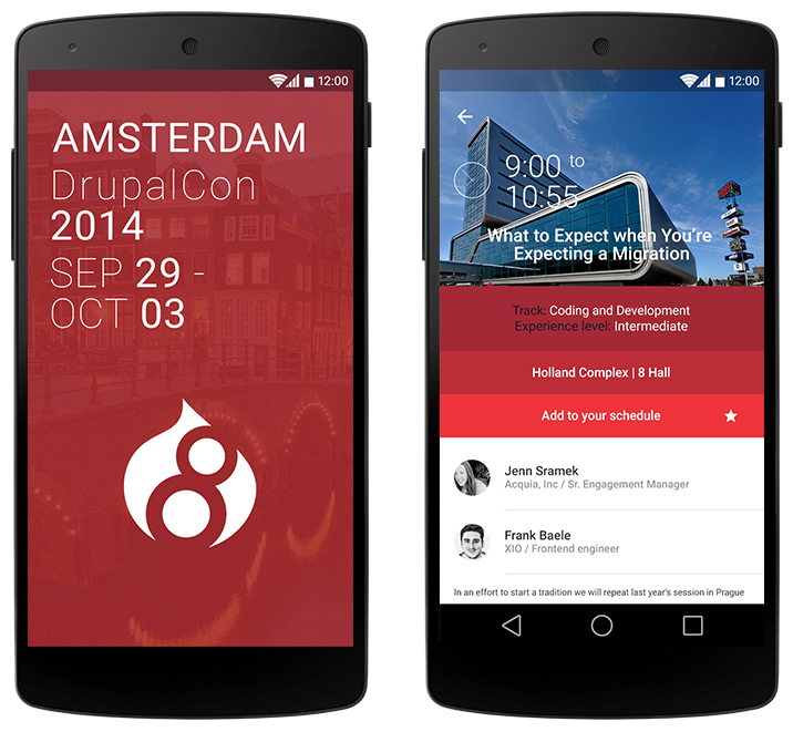Splash & Program details screens. DrupalCon Amsterdam application by Lemberg Solutions