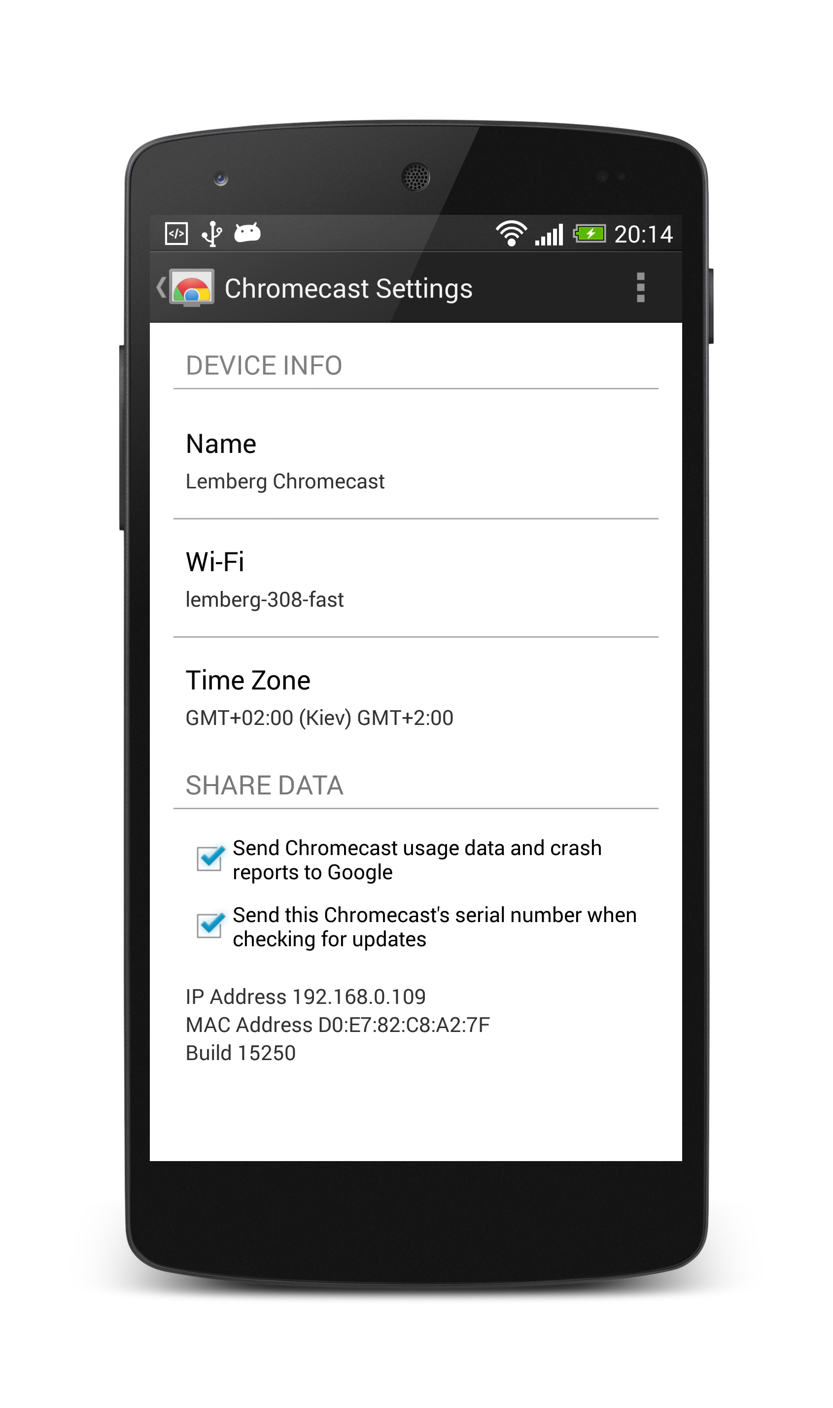 Chromecast device sharing settings. Chromecast Android tutorial by Lemberg