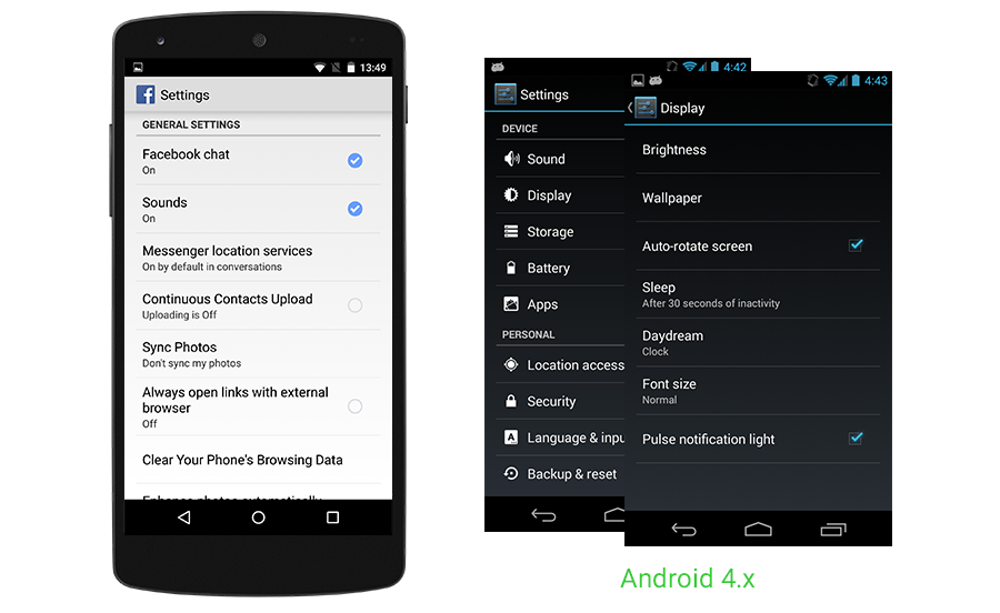  Action bar - Material design Lists - design of the KitKat Android version