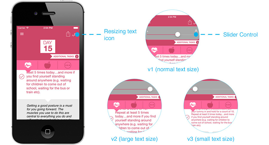 Text Size configurable option. NewIn90 app design story