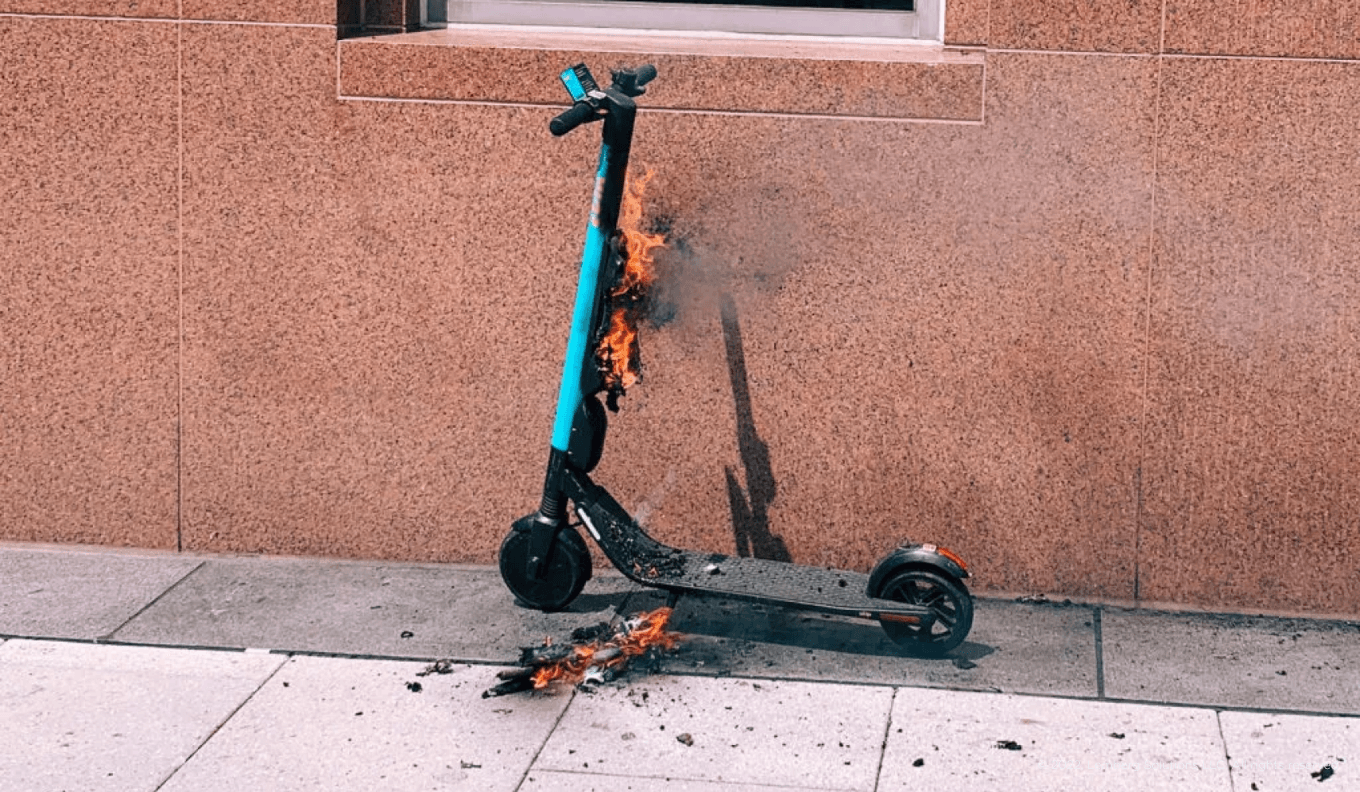 An electric scooter caught fire in downtown D.C. An electric scooter caught fire in downtown D.C.