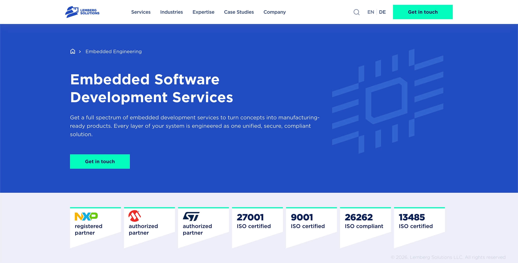 Banner for Lemberg Solutions, an embedded product development page