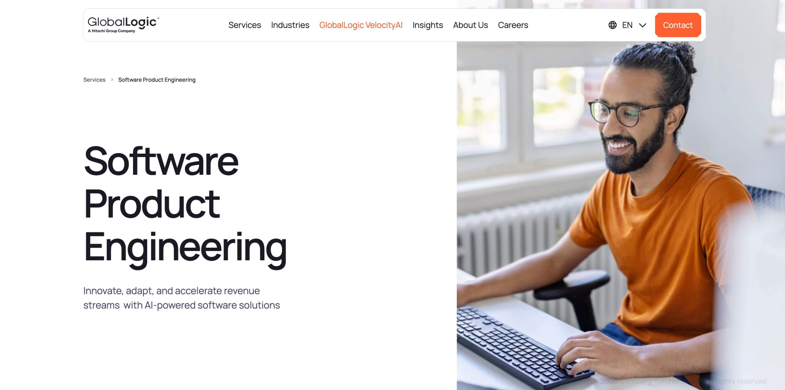 Banner for GlobalLogic, a product engineering page