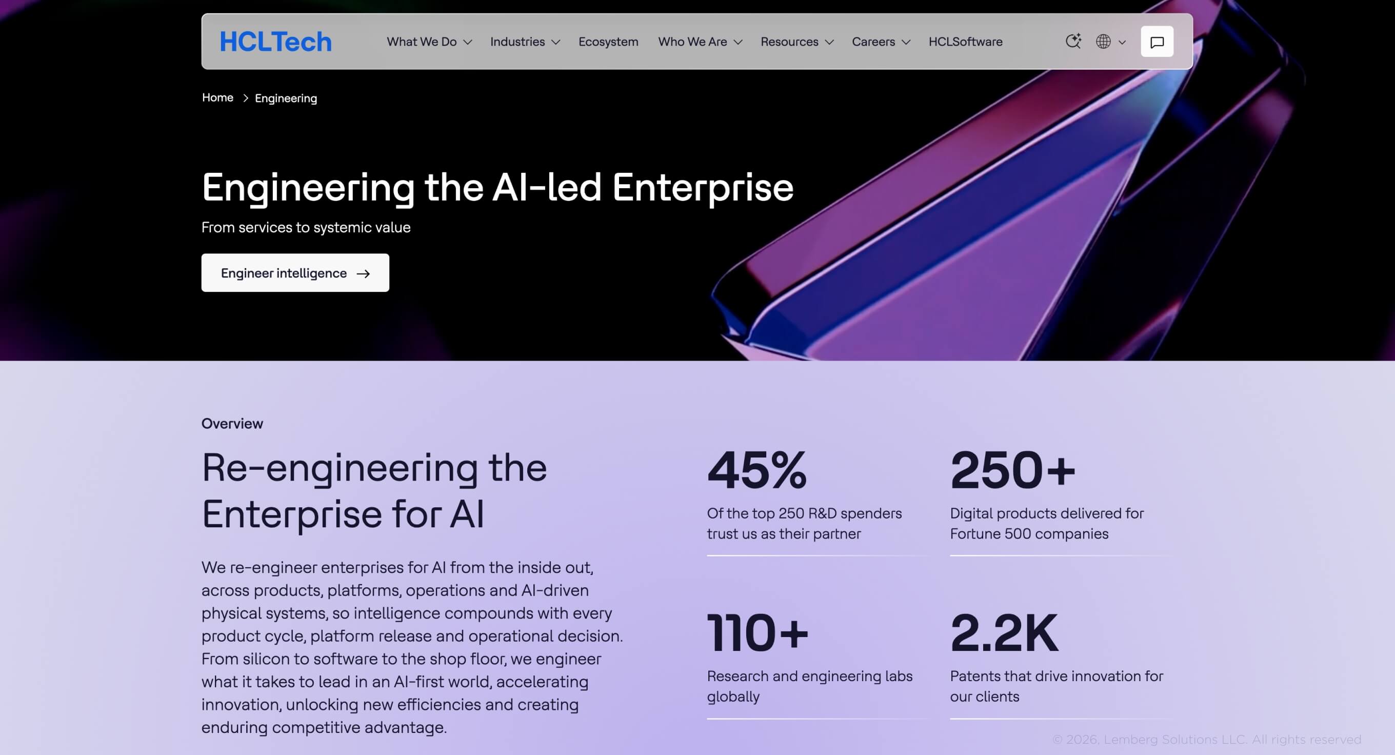 Banner for HCLTech, a product engineering page