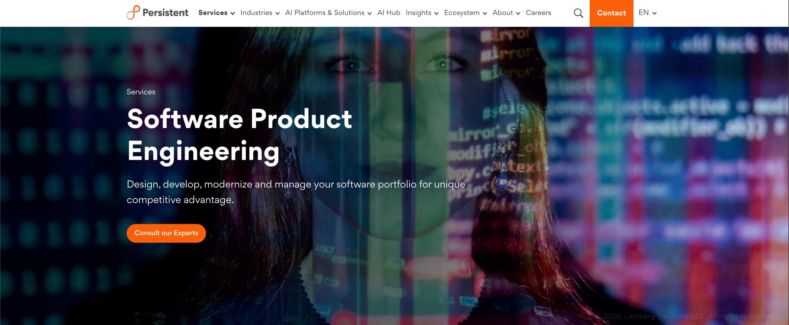 Banner for Persistent Systems, a product engineering page