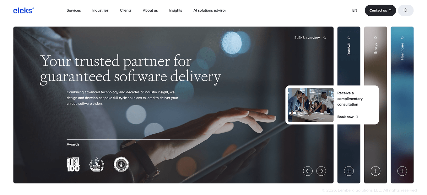Top software development companies in UK - ELEKS - Lemberg Solutions.png ELEKS' home page
