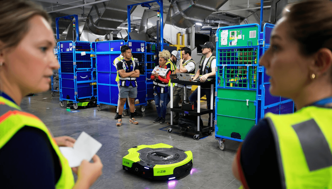 Illustration of Amazon's autonomous robot at the company's facilities