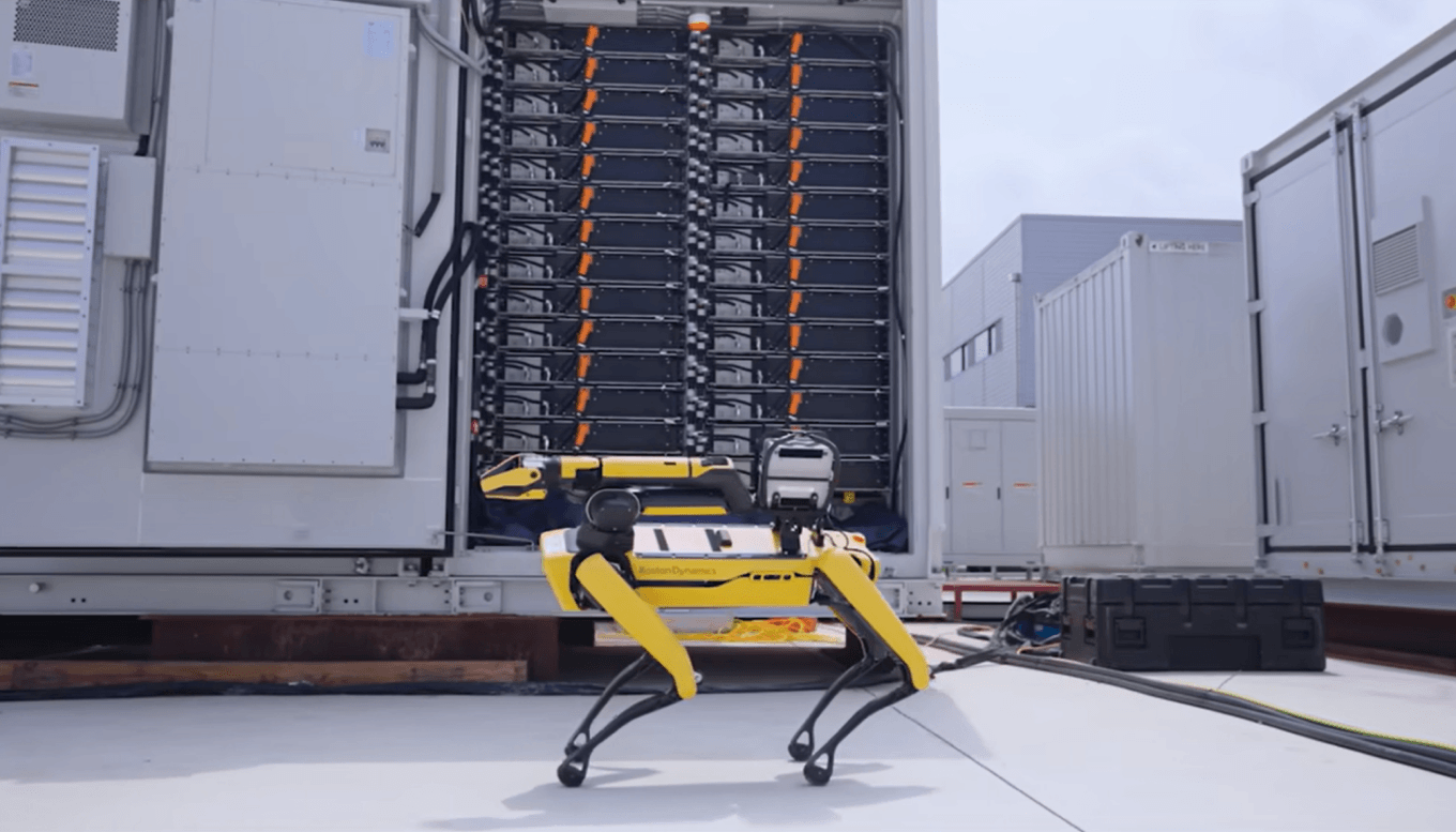 Illustration of Boston Dynamics' Spot inspecting battery production at LG Energy Solution's facilities
