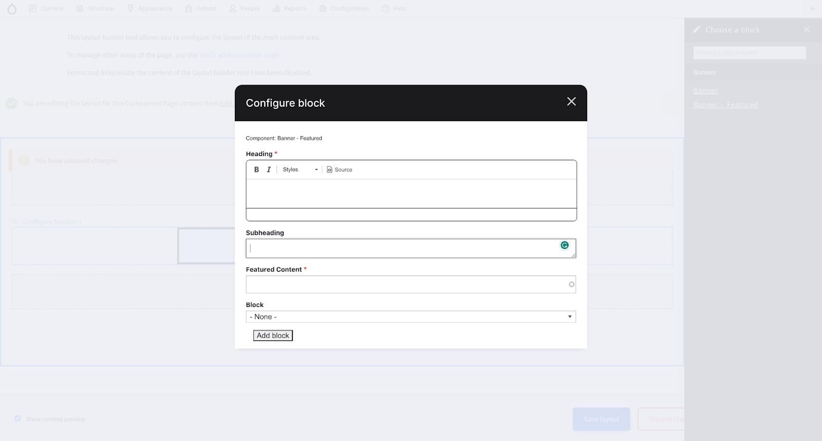 configure block - build website with drupal layout builder - Lemberg Solutions