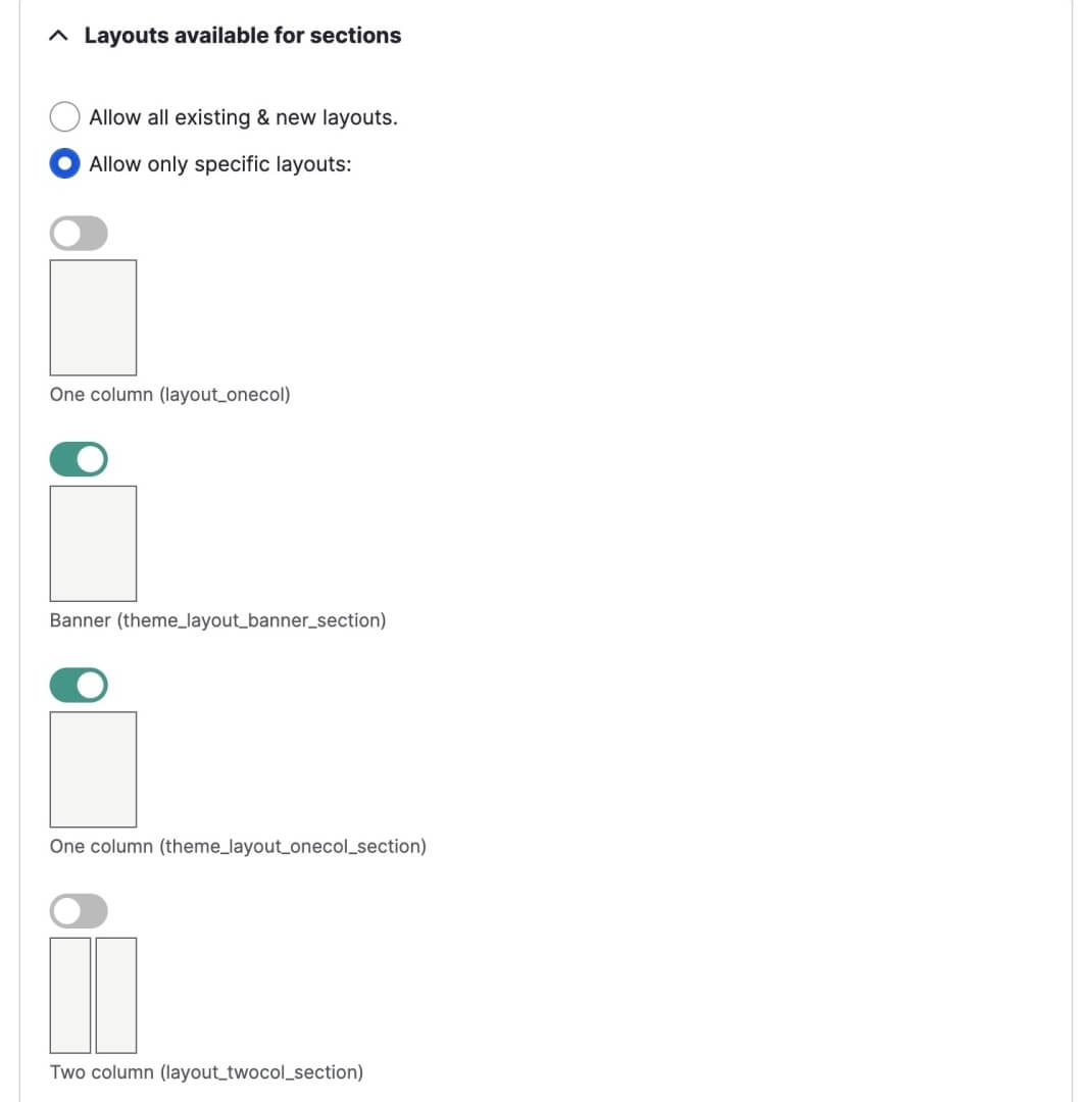 layouts available for sections - build website with drupal layout builder - Lemberg Solutions